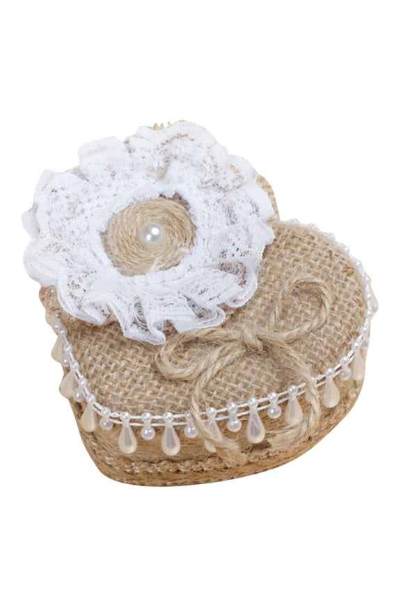 Small Rustic Ring Box Heart Shape with Linen Cover for Engagement Storage