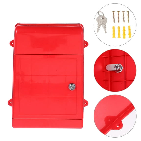 KONTONTY Office Mailbox with Key for Weatherproof Storage Plastic Red 1Pcs