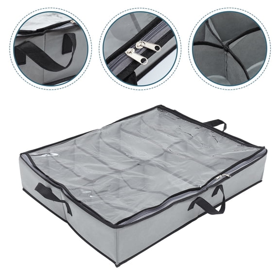 KONTONTY Grey Foldable Under Bed Shoes Storage Container with Zipper Waterproof Multi Grid Design