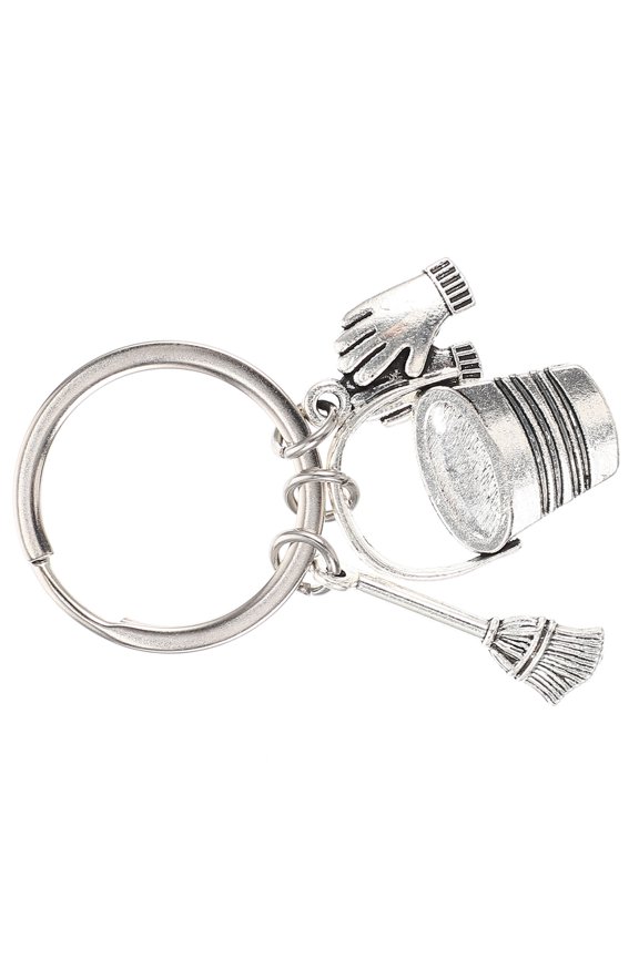 Silver Zinc Alloy Cleaning Staff Keychain Funny Housekeeping Design for Key Storage Backpack Pendant