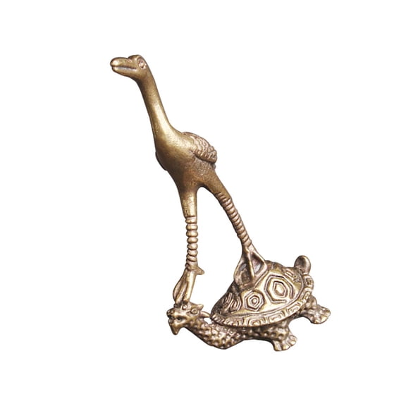 KONTONTY Brass Craft Turtle Crane Statue Compact Golden Animal Decoration