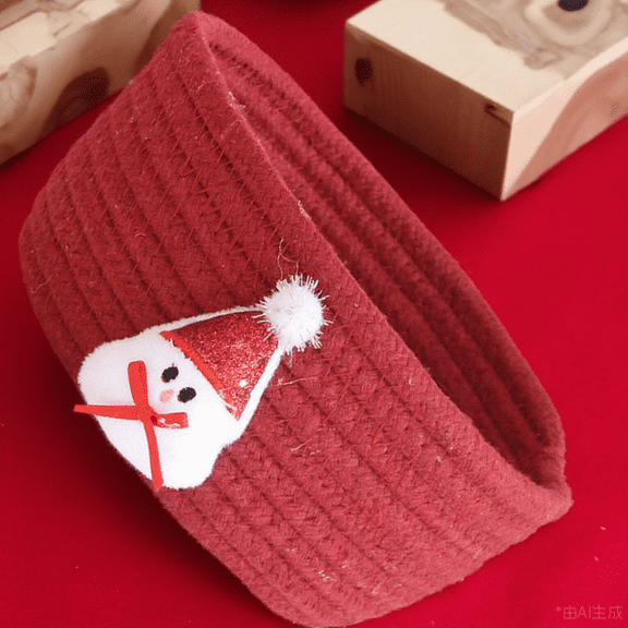 KONTONTY Red Round Small Cotton Basket for Holiday Storage, 1 Piece