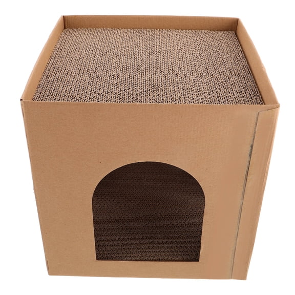 KONTONTY Square Cat Scratching Pad and Lounge Bed in Chocolate Corrugated Cardboard for Cat Relaxation