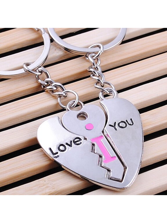 Sweetheart Couple Keychain, Zinc Alloy I Love You Key Gift for Anniversary Valentine's Day Birthday Present
