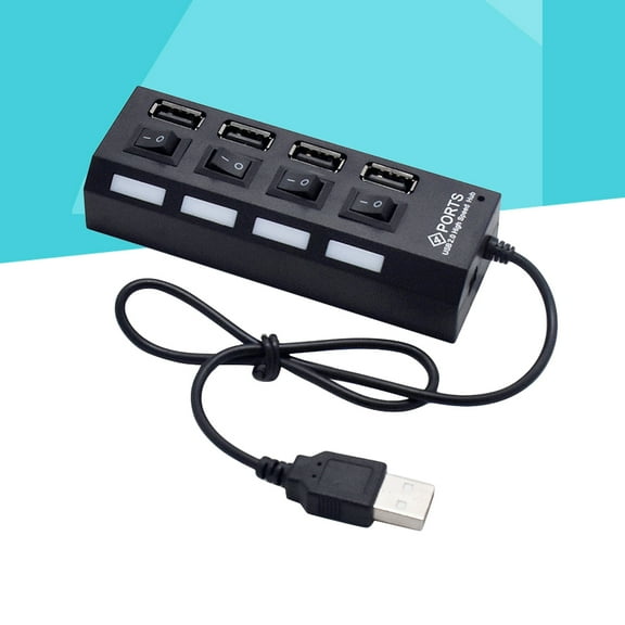 KONTONTY 4-Port USB Hub with Individual Switches, Expander for Peripheral Devices, Black, 45cm Cable