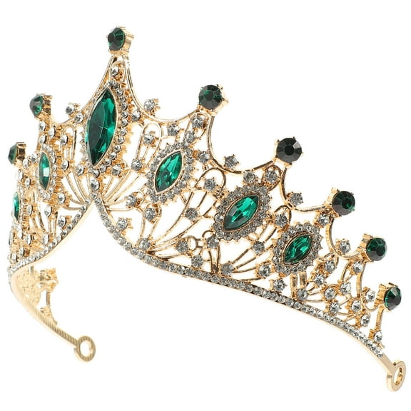 KONTONTY Vintage Style Bridal Wedding Tiara with Green Rhinestones for Elegant Occasion Wear