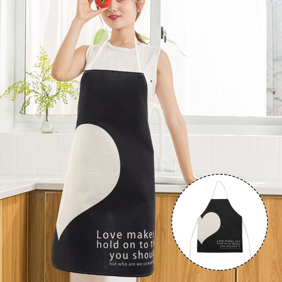 KONTONTY Household Kitchen Apron Black Polyester Wear Resistant Comfortable Heart Pattern Design