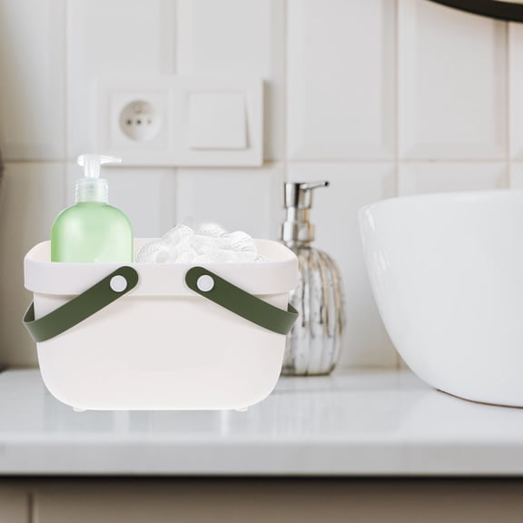 KONTONTY White Portable Shower Basket with Ergonomic Handle, PP Material, Easy Carry Storage for Home Use 11.8x9.8x5.1 inches