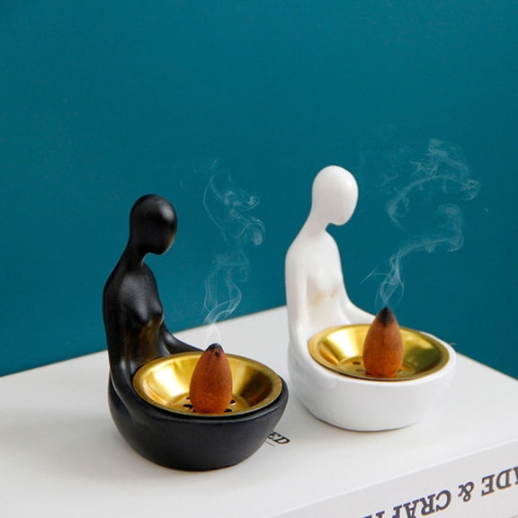 KONTONTY White Resin Abstract Figure Incense Burner for Home Decor Yoga Studio Meditation Room 3.5 Inches