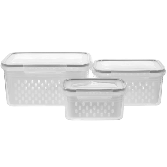 KONTONTY Fridge Food Storage Container PP5 Drain Crisper White 3pcs