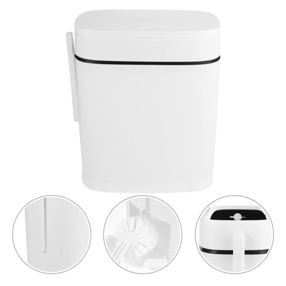 KONTONTY Bathroom Trash Can with Toilet Brush Holder Slim White Plastic Waste Bin for Home