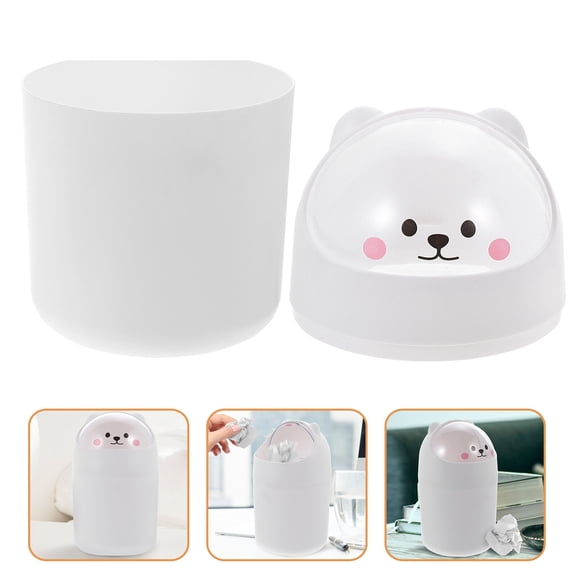 KONTONTY Trash Can with Lid, Desktop Garbage Bin for Office, Bedroom Storage, Cute Animal Design