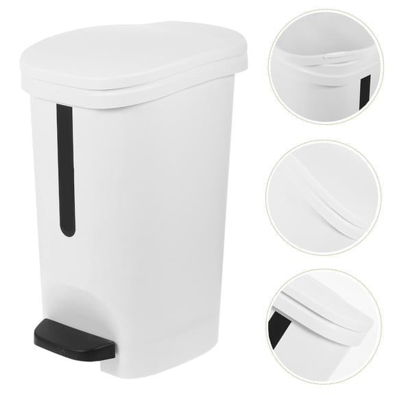 KONTONTY 10L White Trash Can with Foot Pedal, Durable PP Waste Basket for Kitchen and Bathroom Storage