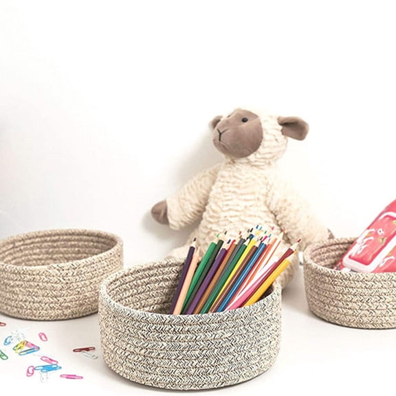 KONTONTY Set of 3 Brown Cotton Rope Woven Baskets, Multifunctional Storage Containers for Home, Office, Desktop Organization and Decoration