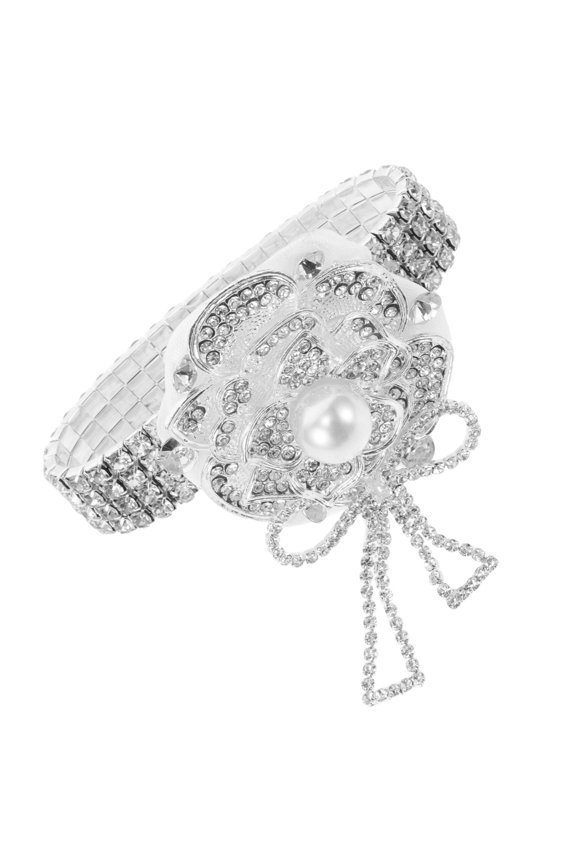 Wrist Flower Band Artificial Silver 1Pcs Elegant Design for Wedding Dress Accessory