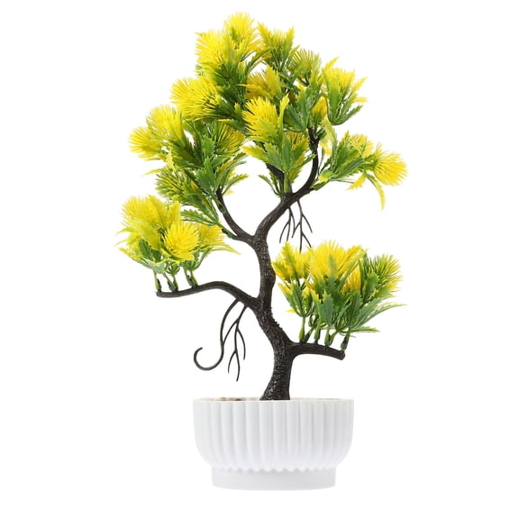 KONTONTY 12 Inch Yellow Artificial Bonsai Tree, Plastic Faux Plant for Indoor and Outdoor Home Decoration