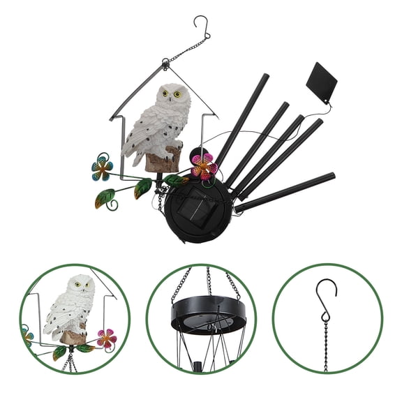 KONTONTY Solar Lighting Owl Shaped Iron Wind Chime Pendant for Garden Decor