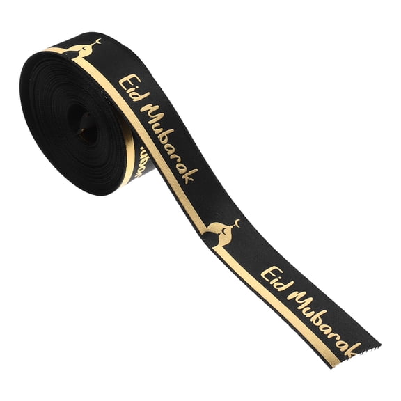 KONTONTY Versatile Black Polyester Ribbon for Holiday Wrapping and Eid Mubarak Celebration Supplies