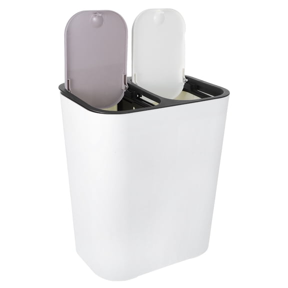 KONTONTY White Home Wastebasket with Dual Bins and Push Cover for Neat and Organized Trash Disposal