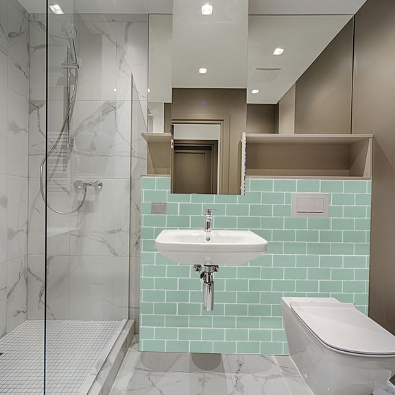 KONTONTY vinyl backsplash Self Adhesive Tile Decorations Light Green Waterproof for RV or Trailer Decor 1Pcs