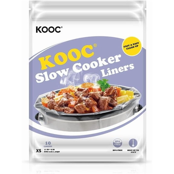 KOOC Slow Cooker Liners 8"x11" 10 Count Mini Size Disposable Pot Liners Cooking Bags Fit 0.65 qt to 1.25 qt Pot BPA Free Fresh Locking Seal Design