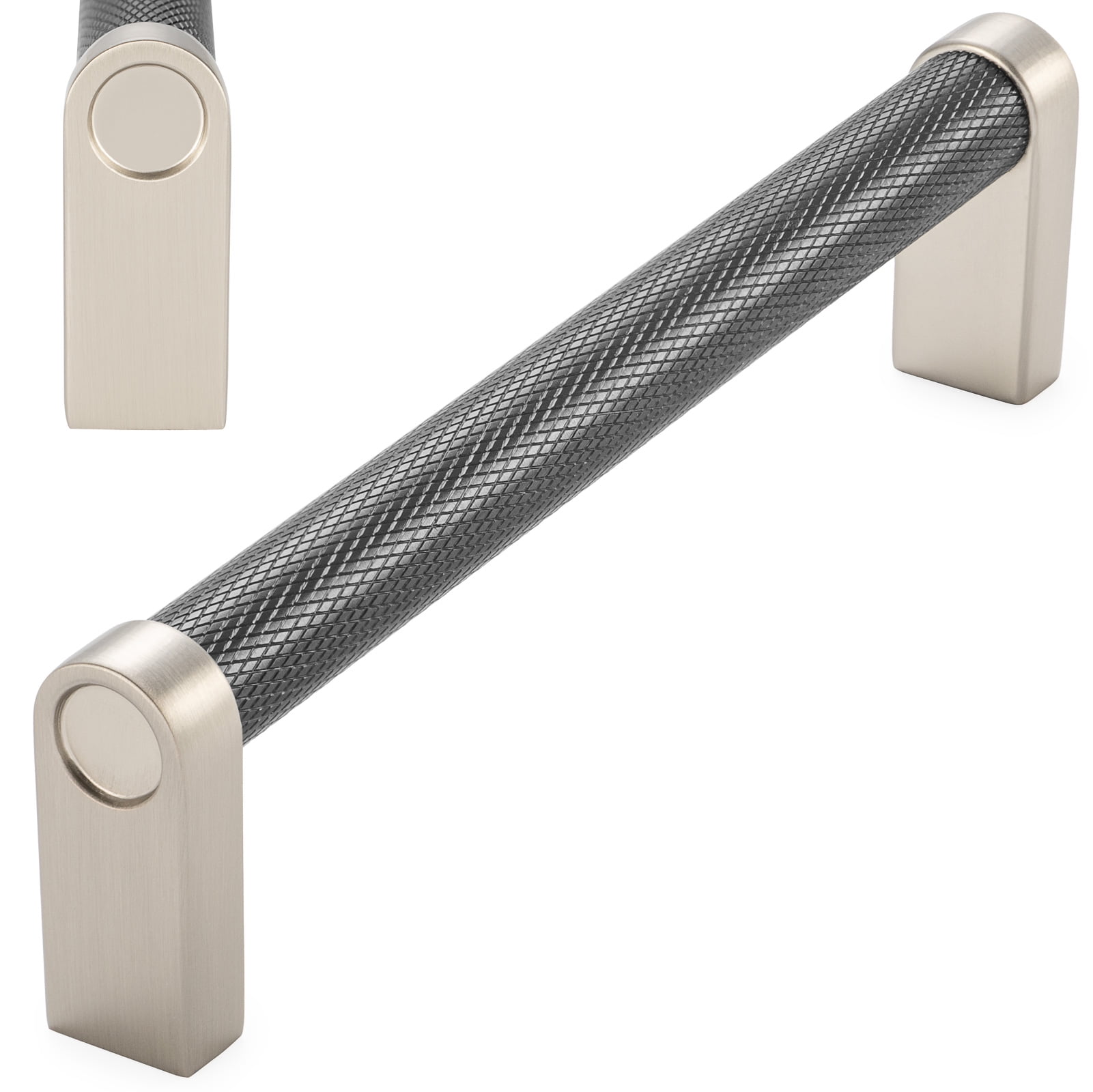 KOOFIZO 10 Pack Knurled Pull Black Bar with Brushed Nickel