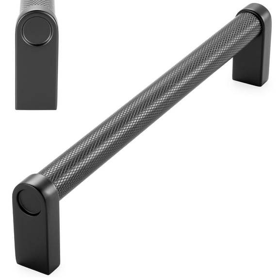 KOOFIZO 10 Pack Cabinet Knurled Pull - Black Furniture Handle, 6.3 Inch/160mm Screw Spacing