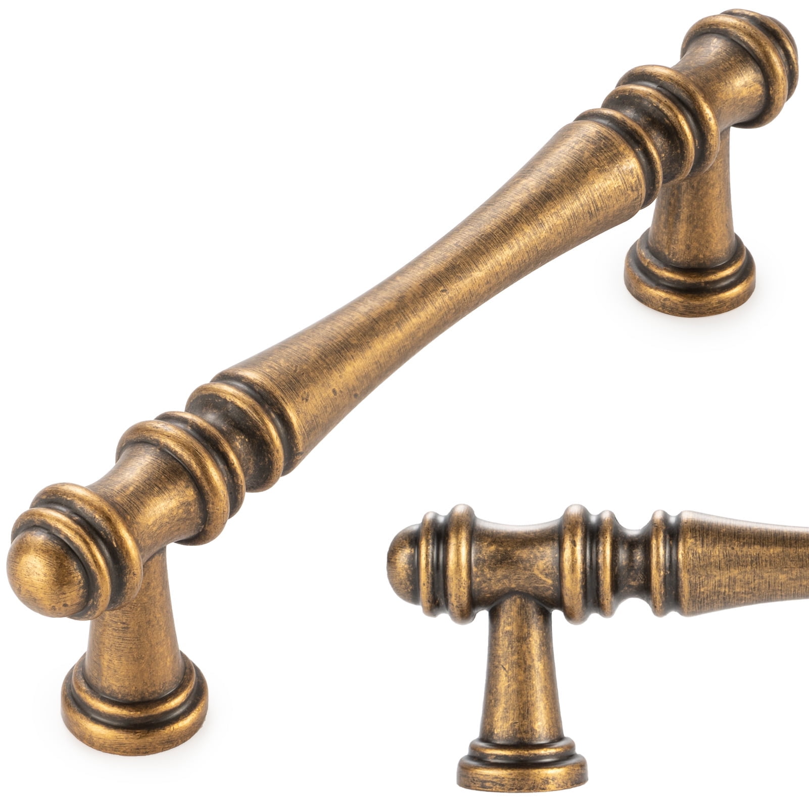 KOOFIZO 10 Pack Classical Cabinet Pull - Antique Brass Furniture Handle, 3.8 Inch/96mm Screw Spacing