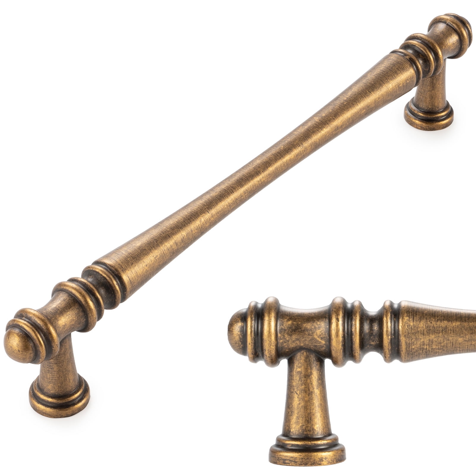 KOOFIZO 10 Pack Classical Cabinet Pull - Antique Brass Furniture Handle, 6.3 Inch/160mm Screw Spacing