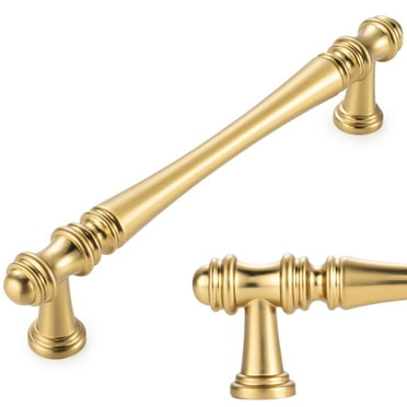 KOOFIZO 10 Pack Classical Cabinet Pull - Brushed Gold Furniture Handle, 5 Inch/128mm Screw Spacing