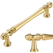 KOOFIZO 10 Pack Classical Cabinet Pull - Brushed Gold Furniture Handle, 5 Inch/128mm Screw Spacing