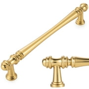 KOOFIZO 10 Pack Classical Cabinet Pull - Brushed Gold Furniture Handle, 6.3 Inch/160mm Screw Spacing