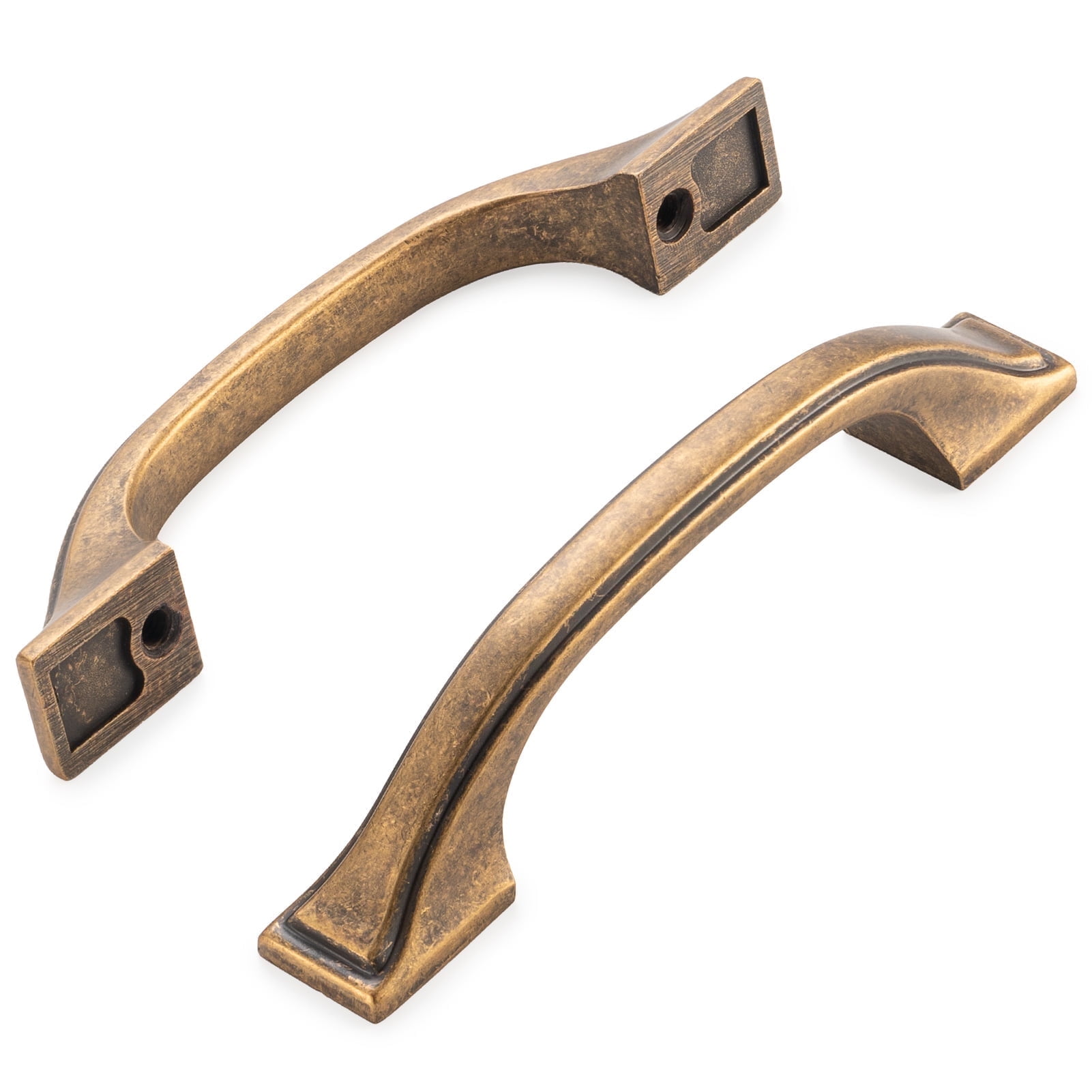 KOOFIZO 10 Pack Square Foot Craftsman Cabinet Bow Pull - Antique Brass Furniture Handle, 3 Inch/76mm Screw Spacing