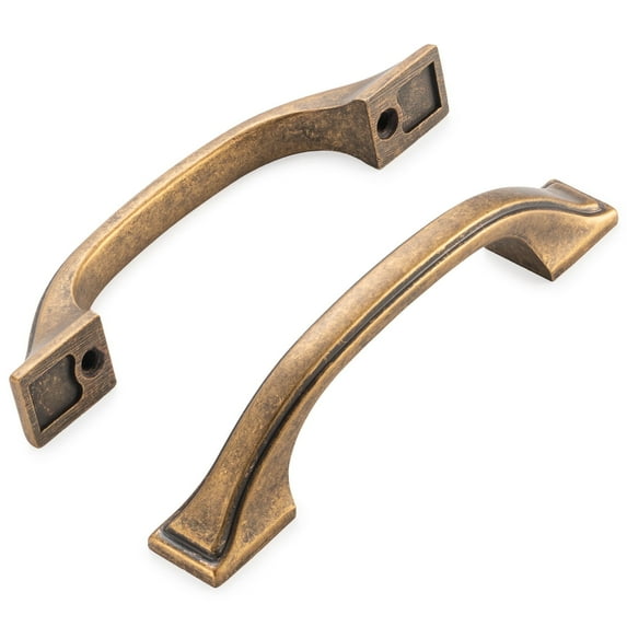 KOOFIZO 10 Pack Square Foot Craftsman Cabinet Bow Pull - Antique Brass Furniture Handle, 3 Inch/76mm Screw Spacing
