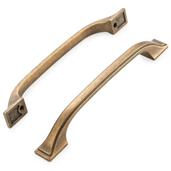 KOOFIZO 10 Pack Square Foot Craftsman Cabinet Bow Pull - Antique Brass Furniture Handle, 5 Inch/128mm Screw Spacing