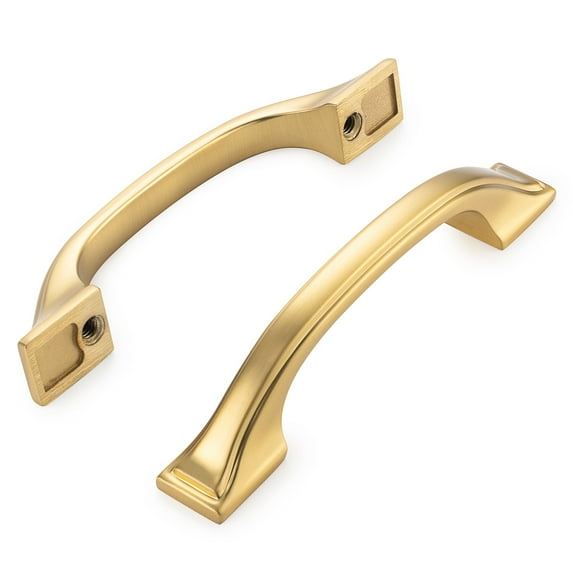 KOOFIZO 10 Pack Square Foot Craftsman Cabinet Bow Pull - Brushed Gold Furniture Handle, 3 Inch/76mm Screw Spacing