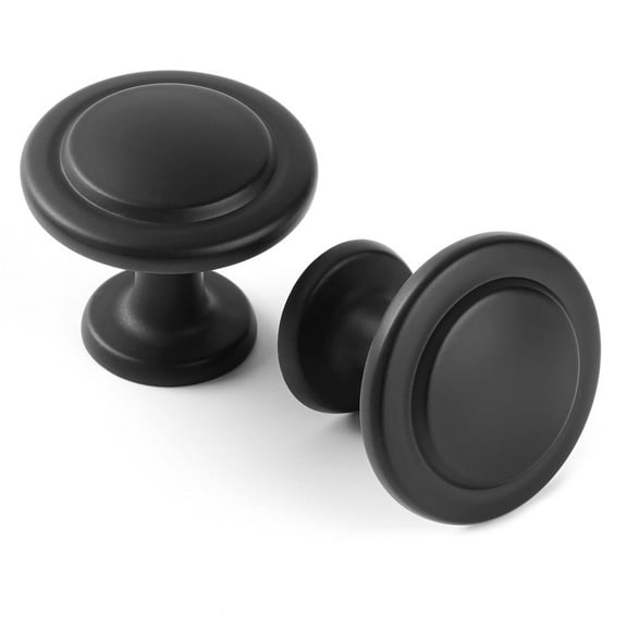 KOOFIZO 10 Pack Stepped Round Cabinet Knob - Black Pull Handle (Dia.31mm / 1.2 Inch)