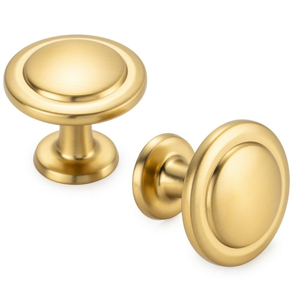 KOOFIZO 10 Pack Stepped Round Cabinet Knob - Brushed Gold Pull Handle (Dia.31mm / 1.2 Inch)