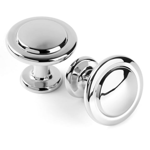 KOOFIZO 10 Pack Stepped Round Cabinet Knob - Chrome Pull Handle (Dia.31mm / 1.2 Inch)