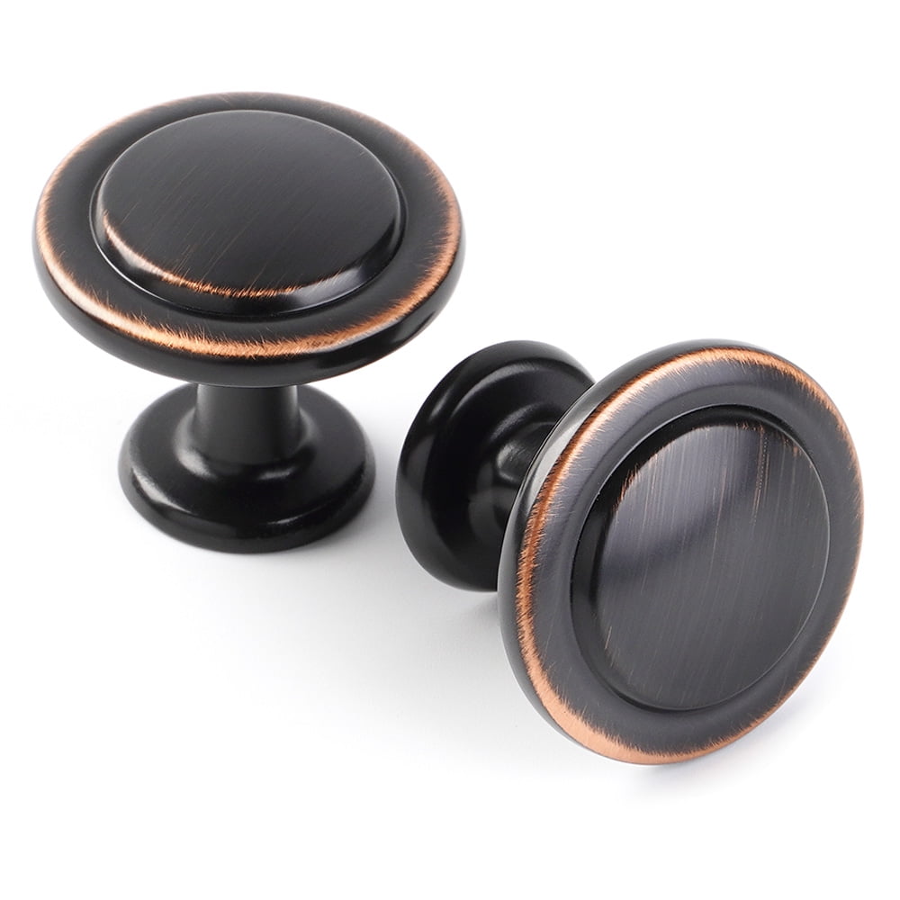 KOOFIZO 10 Pack Stepped Round Cabinet Knob - Oil Rubbed Bronze Pull Handle (Dia.31mm / 1.2 Inch)
