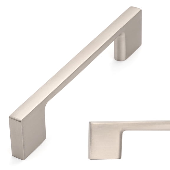 KOOFIZO 10 Pack Wide Foot Cabinet Bar Pull - Brushed Nickel Modern Solid Handle, 3.8 Inch/96mm Screw Spacing