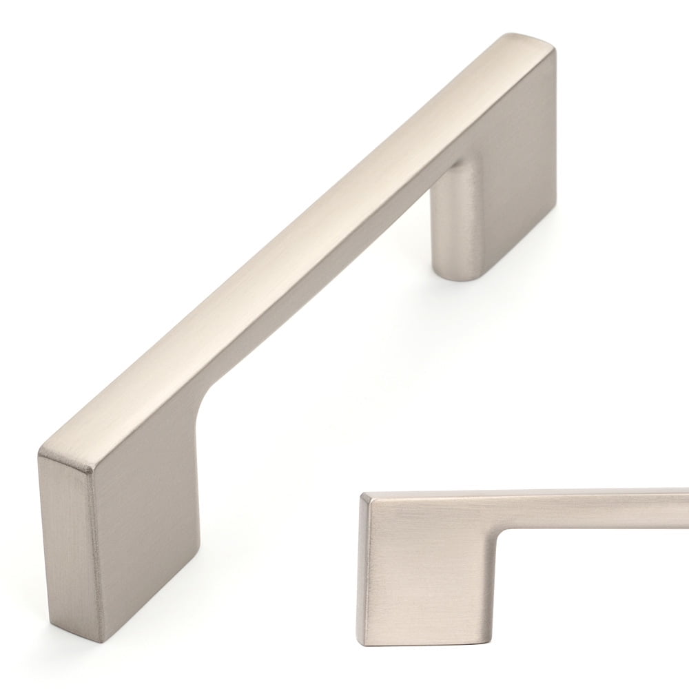 KOOFIZO 10 Pack Wide Foot Cabinet Bar Pull - Brushed Nickel Modern Solid Handle, 3 Inch/76mm Screw Spacing