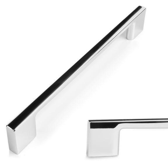 KOOFIZO 10 Pack Wide Foot Cabinet Bar Pull - Chrome Modern Solid Handle, 6.3 Inch/160mm Screw Spacing