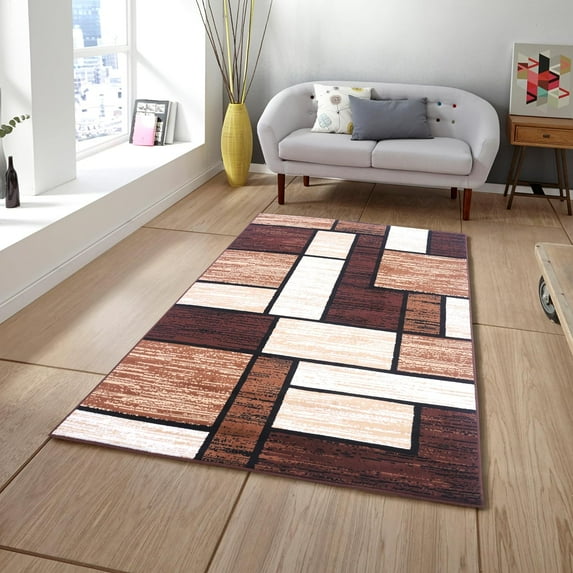 Geometrical Area Rug Brown Premier Collection Indoor Contemporary Style Rectangular Area Rug Cozy & Comfortable Rugs for Bedroom, Living Room, Floor Covering (CO182FA)