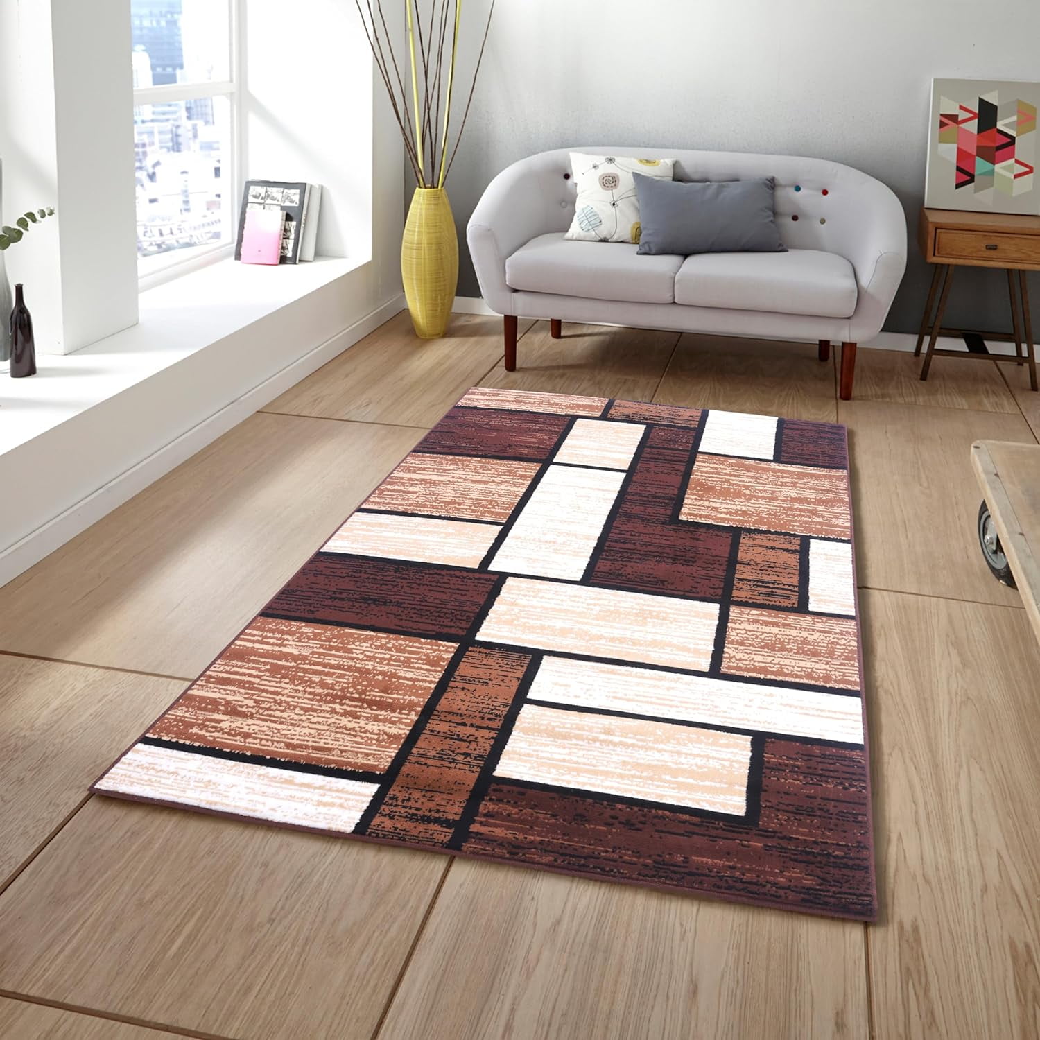KOOL HOME Modern Area Rug - CO17_588_Brown Premier Collection Indoor ...