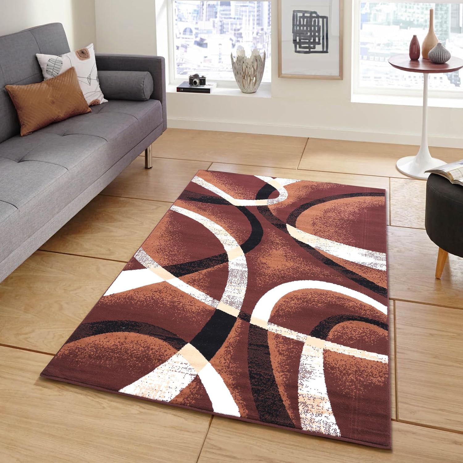 KOOL HOME Modern Area Rug - CO17_628_Brown Premier Collection Indoor ...