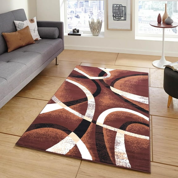KOOL HOME Modern Area Rug - CO17_628_Brown Premier Collection Indoor Contemporary Style Rectangular Area Rug Soft Polypropylene Modern Colors Rugs for Bedroom, Living Room, Floor Covering.