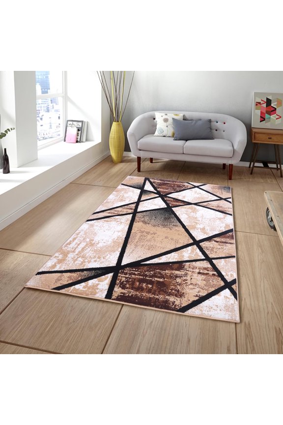 Modern Area Rug Gold Premier Collection Indoor Rectangular Area Rug Contemporary Style Rugs for Bedroom, Living Room, Floor Covering (CO178FA)