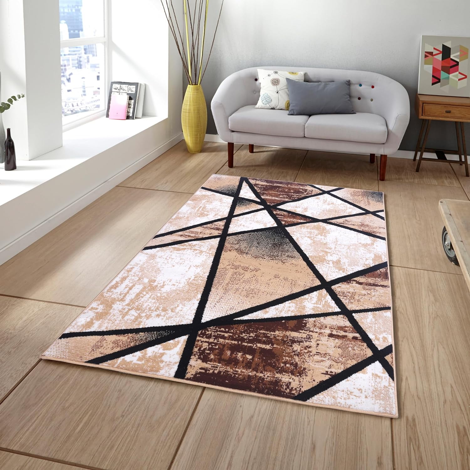 KOOL HOME Modern Area Rug Gold Premier Collection Indoor Rectangular ...