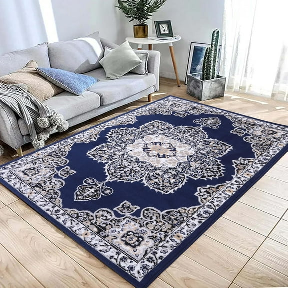 KOOL HOME Traditional Area Rug Blue Premier Collection Indoor Medallion Rectangular Area Rug Cozy Comfortable Classic Colors Rugs for Bedroom, Living Room, Floor Covering (CO203FB)